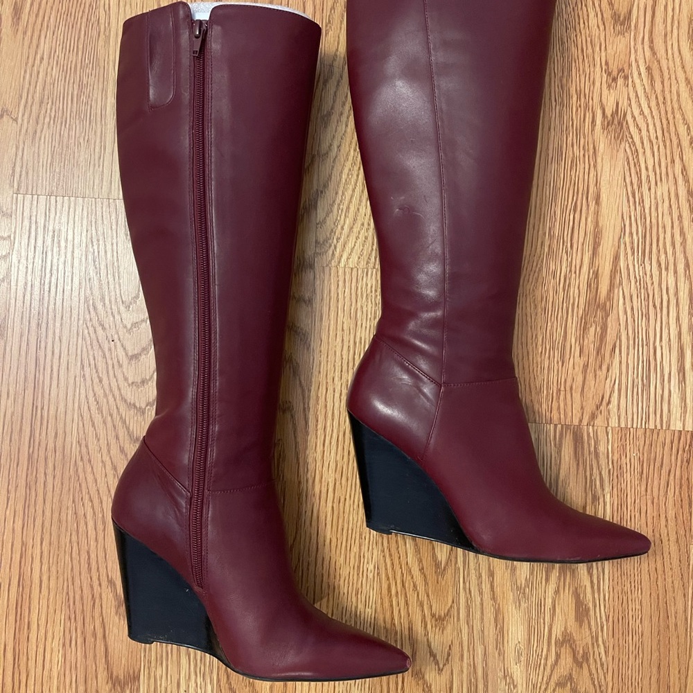 Nine West Burgundy Knee-High Wedge Boots